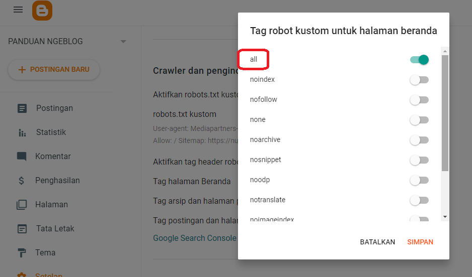 tag robot txt custom